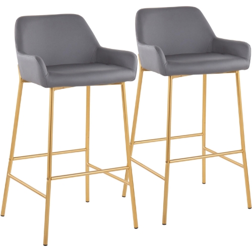 Daniella 30" Bar Stool in Grey Leatherette & Gold Metal (Set of 2)